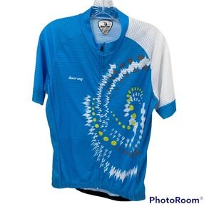 Beroy Mens Blue White Cycling Jersey Short Sleeve Full Zip Pockets Size L Comfy